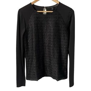 Ann Taylor Sheer Lace Top Womens S Black Long Sleeve Mesh Classy Office Career
